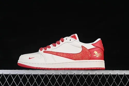 All categories Air Jordan Jordan series basketball shoes Air Jordan 1 Low High-end customized low-top sneakers Travis Scott x Fragment Design x Air Jordan 1 Low OG SP AJ1 Joe 1 Year of the Horse limited edition White and red cracks Low-top cultural casual sneakers HG0026-021
